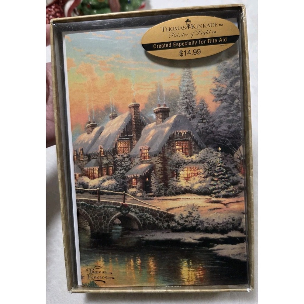 Thomas Kinkade Cobblestone Christmas Cards From 2003 New In Box 16 / Envelopes